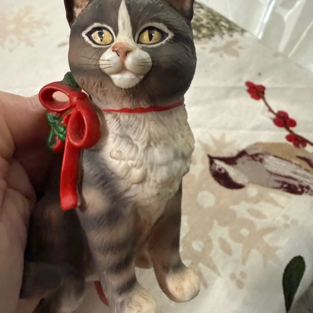 Schmid Festive Cat Figurine with Red Bow